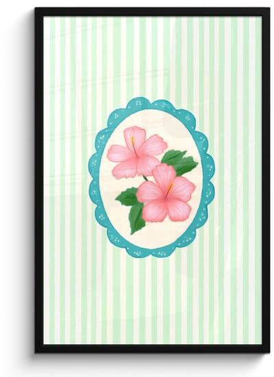 Poster in lijst - Fotolijst 60x90 cm - Posters - Bloemen - Ovaal - Strepen - Groen - Posterlijst zwart - Decoratie - Wanddecoratie woonkamer - Muurdecoratie slaapkamer