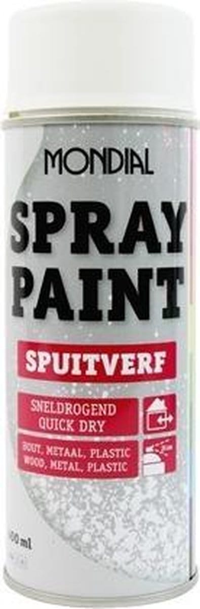 Mondial Spuitlak Spuitverf - Sneldrogend - Hout Metaal Plastic - Helder Wit - RAL 9010 - Zijdeglans
