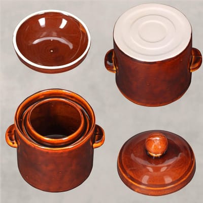 Famanu - Fermentatiepot, 1,8 liter, bruine steengoed pot met hermetisch deksel, komkommerpan, zuurkoolpot, inmaakpot, keramisch vat met watergoot, aardewerk