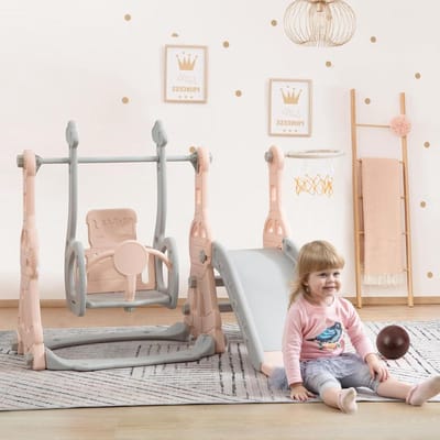 Kinderspeelplaats - Speeltoestel Binnen - Actief Spelen - 4-in-1 Functies - 140x118x102cm - Roze