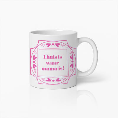 Thuis Is Waar Mama Is Mok 330ml – Roze Nederlandse Tegelstijl Koffiebeker – Perfect Cadeau voor Moeders, Moederdag en Familieliefde