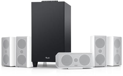 Teufel CONSONO 35 Concept - 5.1 surround sound-systeem, compleet thuisbioscoopsysteem met geïntegreerde AV-receiver, Bluetooth, Dolby Audio, USB-C-geluidskaartfunctie, HDMI ARC CEC voor games, films en muziek - wit