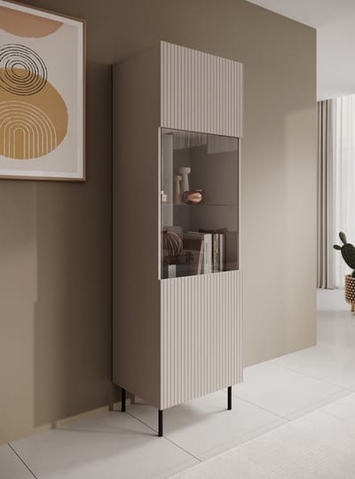 Meubella - Vitrinekast Alex - Beige - 55 cm