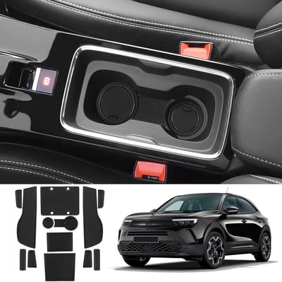 Anti-slip rubberen matten voor Opel Mokka B en Mokka-E 2021-2024, ideaal voor console, bekerhouders en deurseams, zwart