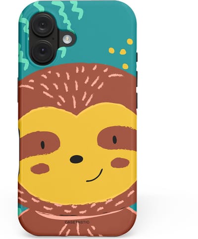 Casetastic hoesje geschikt voor Apple iPhone 16 - MagSafe - Dubbellaagse bescherming - Vrolijke luiaard - Fashion Case - Terracotta Petrol Goud