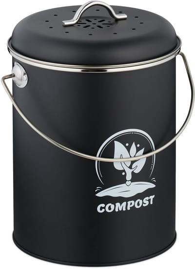 gft-afvalbakje - 5,5 liter - met 2 koolfilters - deksel met gaten - zwart