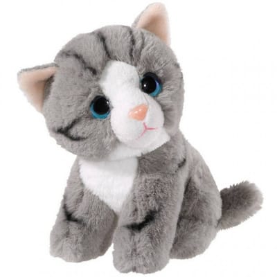 Heunec pluche grijze kat/poes knuffel - 14 cm - speelgoed katten en poezen