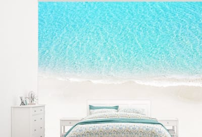Behang - Fotobehang Blauw - Water - Strand - Breedte 325 cm x hoogte 260 cm