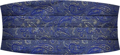 Zijden cumberband met lichtblauw en goud paisleymotief
