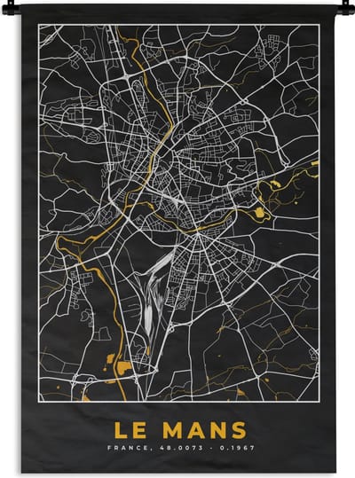 Wandkleed - Wanddoek - Plattegrond - Frankrijk - le Mans - Stadskaart - Kaart - 120x180 cm - Wandtapijt