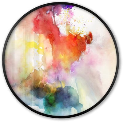 Poster in lijst Rond - Fotolijst 60x60 cm - Posters - Waterverf - Regenboog - Abstract - Kunst - Kleuren - Ronde posterlijst zwart - Decoratie - Wanddecoratie woonkamer - Muurdecoratie slaapkamer