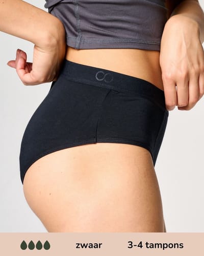 Moodies menstruatie ondergoed - Bamboe Hipster - zwaar kruisje - maat S - zwart