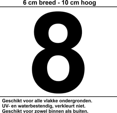 Huisnummer Sticker | Nummer 8 | 10 CM ZWART | Container Sticker | Cijfer Stickers