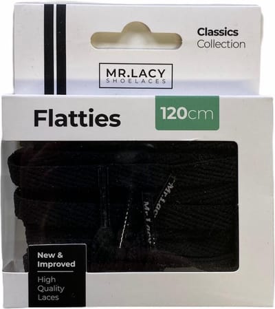 Mr. Lacy schoenveters flatties plat  zwart 120 cm lang 8mm breed improved