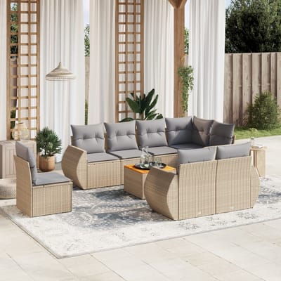 vidaXL - 9-delige - Loungeset - met - kussens - poly - rattan - beige