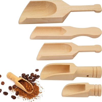 Set van 5 Mini Houten Lepels in Diverse Maten voor Koffie, Thee en Kruiden - Ideaal voor Keuken en Specerijen