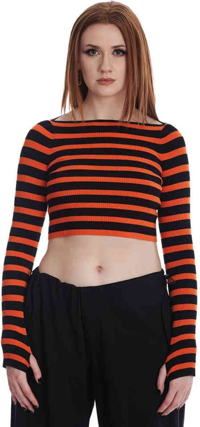 Banned - Frances Striped Gebreide trui - S - Oranje/Zwart