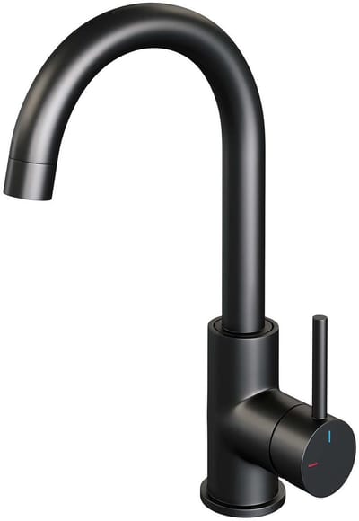Brauer Black Edition Hoge Opbouw Wastafelmengkraan met Draaibare Ronde Uitloop Model A Mat Zwart
