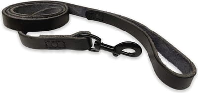 Hondenriem 140cm van volnerfleer - Zwarte leren hondenriem met stiksels