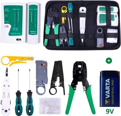 Netwerk Tester Set in etui- Incl. 9V batterij- RJ45/RJ12/RJ11/Cat5/Cat5e/Cat6/UTP/LAN - Kabeltester Met Krimptang & LSA tang -