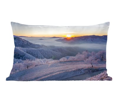 Sierkussens - Kussentjes Woonkamer - 50x30 cm - Winter - Bergen - Zon - Avond - Kerstversiering - Kerstdecoratie voor binnen - Woonkamer
