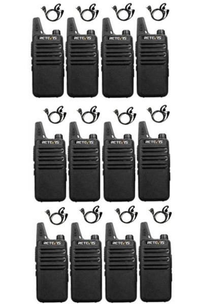 Set van 12 Retevis RT622 vergunning vrije UHF mini portofoons met G-shape oortje