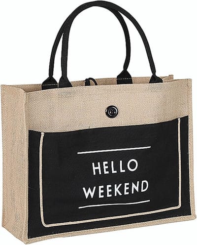 Duurzame Jute Tote Bag, Herbruikbare Winkeltas, Geprinte Tas voor Vrouwen en Mannen, Ideaal voor Strand, Dagelijks Gebruik en Boodschappen