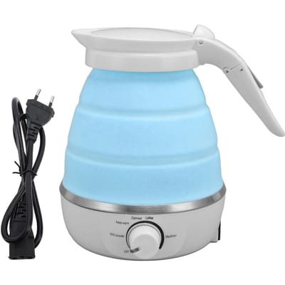 Bouilloire Électrique Pliable 850W 600ml Silicone Arrêt Automatique Pliable Bouilloire à Eau Chaude pour Voyage L(for 6.5-9kg) bleu
