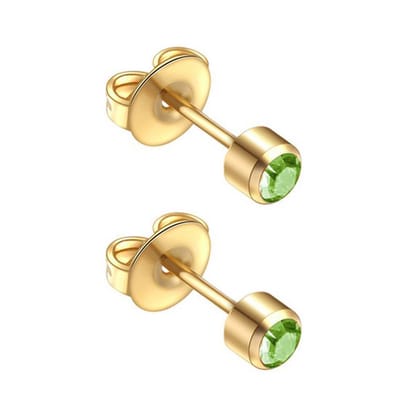 Caflon 4mm 24K gold plated oorknopjes voor oorschieter hypoallergeen steriel verpakt goudkleurig met groene steen geboortesteen augustus
