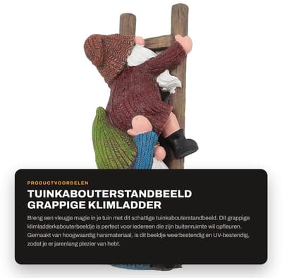 Dailygoods- Tuinkabouterstandbeeld Grappige Klimladder - Tuindecoratie voor Buiten - Hars Beeldje - Waterdicht - UV-bestendig - Schattig Ontwerp