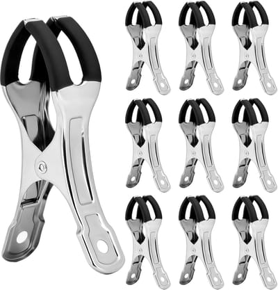 10-pack - Wasknijpers - Metalen veerklemmen - Meubelklemmen - Windbestendige, sterke klemmen - Multifunctioneel - Roestvrij staal - Geschikt voor waslijnen buiten, strandstoelen, tafelkleden en kleding - 11*2,4*5,8 cm - Zwart