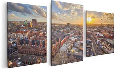 Artaza Canvas Schilderij Drieluik Groningen Stad bij Zonsondergang - 120x60 - Foto Op Canvas - Canvas Print