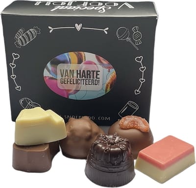 Bonbons - "Van Harte Gefeliciteerd!" - 225 gram - Assorti Topkwaliteit - Doosje met teksten - Cadeauverpakking