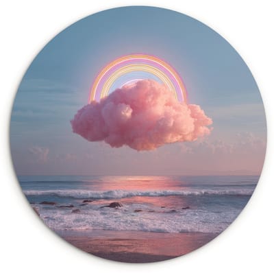 WallCircle® Wandcirkel 120x120 cm - Muurcirkel Wolk - Regenboog - Zee - Muurdecoratie woonkamer - Wanddecoratie slaapkamer - Kamer decoratie accessoires - Ronde schilderijen XXL