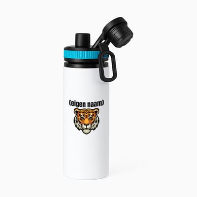 Hacebo® - tijgerkop met eigen naam waterfles met draaidop blauw - Tijger - dieren liefhebber - iemand die houdt van tijgers - verjaardag - cadeau - kado - geschenk - water fles - 850ML