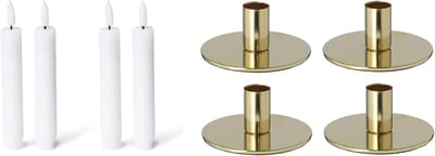 Novaliv set van 4 kaarsenhouders, metaal, goud, 10 x 5 cm, met LED-kaarsen, vlamloze kaarsen, elektrisch, op batterijen, woondecoratie, kersttafeldecoratie, kandelaar, kaarsenhouder, decoratieve schaal