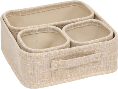 5Five Opbergmanden polyester - Set van 4 stuks - 31x31x10cm - Beige