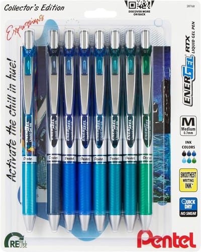 Pentel - EnerGel RTX Retractable Liquid Gel Pens 0.7mm 8 stuks - Chill Expressions - BL77XCHIBP8M