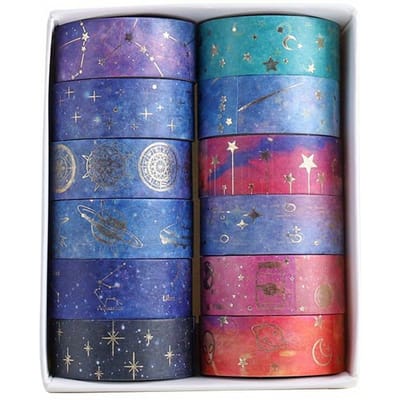 12 rollen/set sterrenhemel Washi Tape goudfolie Washi Masking Tape maan sterren hemel DIY decoratieve papieren tape 12 roll gray