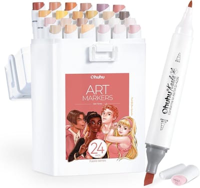 Alcohol Markers - 24 Huidtinten - Dubbele Punt met Dunne en Brede Tip - Voor Volwassenen en Professionals