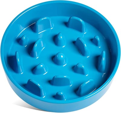 Famanu - Keramische hondenbak, anti-schrokbak voor middelgrote en kleine honden, langzaam eten en plezier voor de hond, voerbak met antislip design (Vortex blauw, ml)