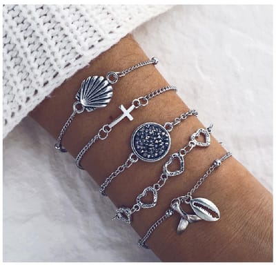 Sorprese Armband - Silver Treasures - Zilverkleurig - Armband Dames - 5-Delige Armbandenset - Cadeau - Model U