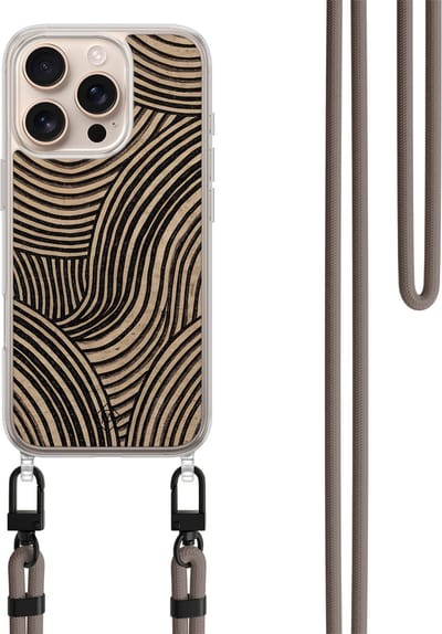 Casimoda® hoesje met koord - Geschikt voor iPhone 16 Pro Max - Ebony Waves - Afneembaar koord - TPU/polycarbonaat - Zwart