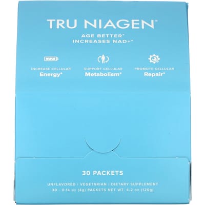 Tru Niagen, Niacinamide Riboside, NAD+ stimulerend, Zonder smaak, 30 zakjes, 0,14 oz (4 gram) Elk