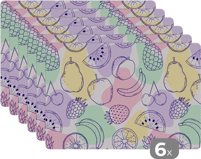 Placemat - Placemats kunststof - Patroon - Eten - Zomer - 45x30 cm - 6 stuks - Hittebestendig - Anti-Slip - Onderlegger - Afneembaar