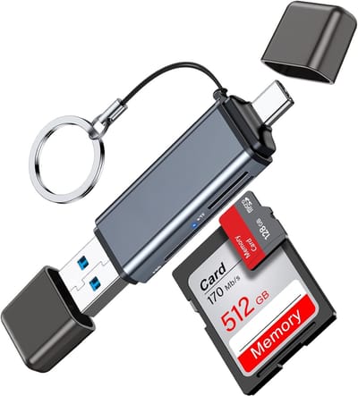 SNJY® SD Kaart Lezer - SD Card Reader - Kaartlezer - 2-in-1 TF en SD - USB-A & USB-C - Grijs