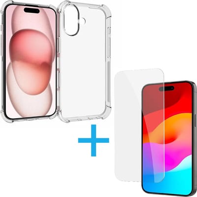 Anti Shock Silicone Hoesje Geschikt voor iPhone 16 Plus - Transparant + 3X Tempered Glass Screenprotector - ZT Accessoires
