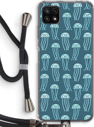 Case Company® - Hoesje met koord geschikt voor Samsung Galaxy A22 5G hoesje met Koord - Kwallie - Telefoonhoesje met Zwart Koord - Bescherming aan alle Kanten en Over de Schermrand