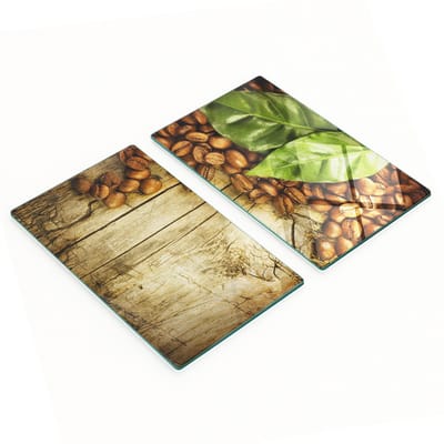 Stijlvolle en duurzame glazen snijplanken met koffie- en laurierbladprint, 2x30x52 cm