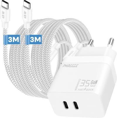 Phreeze usb C oplader 35 W - Met 2x usb C kabels 3m - Snellader voor smartphone en laptop